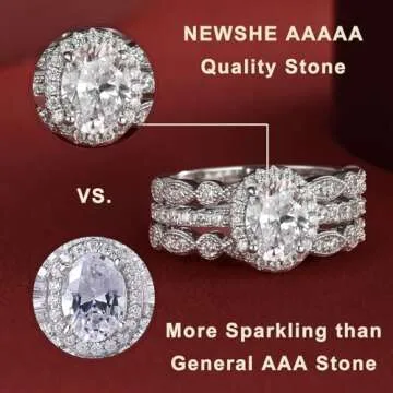 Newshe Jewellery Engagement Sets Wedding Rings For Women 925 Sterling Silver 3pcs White Cz Size 7