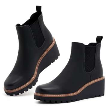 vodvob Women's Ankle Boots Low Wedge Heel Chelsea Booties Elastic Casual Wedge Shoes for Fall Winter...