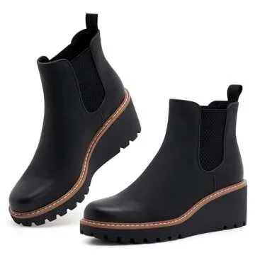 vodvob Women's Ankle Boots Low Wedge Heel Chelsea Booties Elastic Casual Wedge Shoes for Fall Winter...