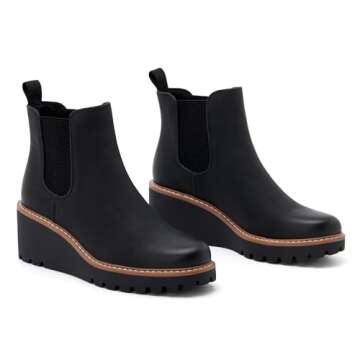 vodvob Women's Ankle Boots Low Wedge Heel Chelsea Booties Elastic Casual Wedge Shoes for Fall Winter (Black,7)