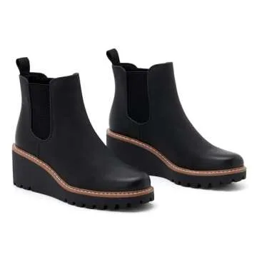 vodvob Women's Ankle Boots Low Wedge Heel Chelsea Booties Elastic Casual Wedge Shoes for Fall Winter (Black,7)