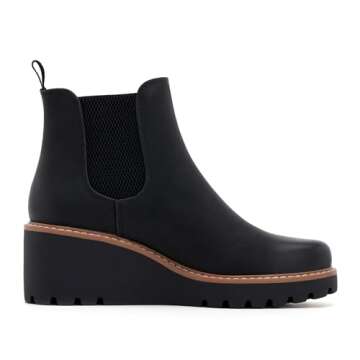 vodvob Women's Ankle Boots Low Wedge Heel Chelsea Booties Elastic Casual Wedge Shoes for Fall Winter (Black,7)