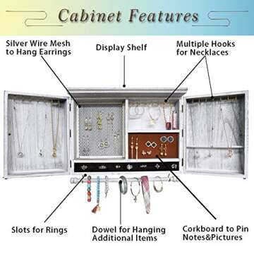 GLANT Rustic Wall Mounted Jewelry Organizer for Stylish Storage