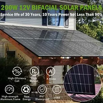 JJN Bifacial 400 Watt Solar Panel 12V 10BB Monocrystalline Solar Panels High Efficiency Solar Module for RV Home Farm Trailer Camper Marine Off Grid System(2 PCS 200 Watt)