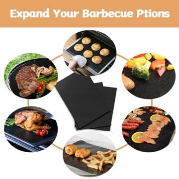 Reusable Grill Mats for Outdoor Grill,Set of 7 Non Stick Grill Mat,Heavy Duty BBQ Grilling Sheets,Easy to Clean, Works on Gas Charcoal and Electric BBQ,15.75 x 13 Inch Black