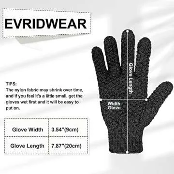 Evridwear Exfoliating Dual Texture Bath Gloves for Shower, Spa, Massage and Body Scrubs, Dead Skin Cell Remover, Gloves with Hanging Loop (1 Pair Black Heavy Glove)
