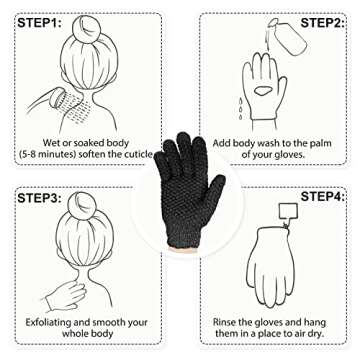 Evridwear Exfoliating Dual Texture Bath Gloves for Shower, Spa, Massage and Body Scrubs, Dead Skin Cell Remover, Gloves with Hanging Loop (1 Pair Black Heavy Glove)
