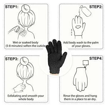 Evridwear Exfoliating Dual Texture Bath Gloves for Shower, Spa, Massage and Body Scrubs, Dead Skin Cell Remover, Gloves with Hanging Loop (1 Pair Black Heavy Glove)
