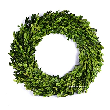 BOXWOOD WORLD Boxwood Wreath Large 17 inch Preserved Nature Real Boxwood Wreath Home Decor Stay Fres...
