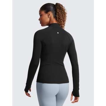 CRZ YOGA Butterluxe Womens Full Zip Workout Jackets Slim Fit Track Athletic Tops with Thumb Holes Bl...