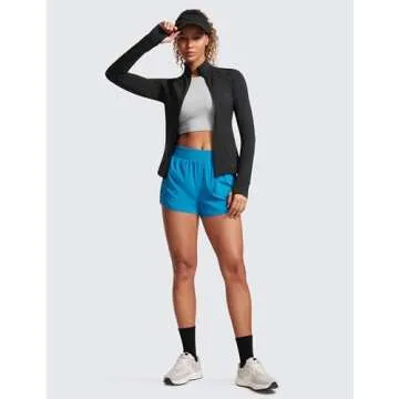 CRZ YOGA Butterluxe Womens Full Zip Workout Jackets Slim Fit Track Athletic Tops with Thumb Holes Black Small