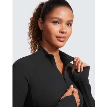 CRZ YOGA Butterluxe Womens Full Zip Workout Jackets Slim Fit Track Athletic Tops with Thumb Holes Black Small
