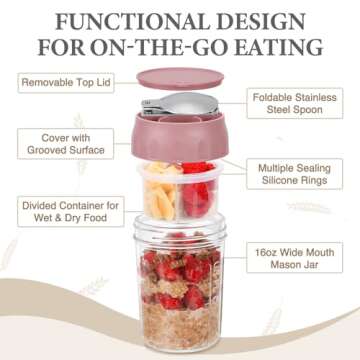 SOLIGT Overnight Oats Containers - Portable Meal Prep Jars