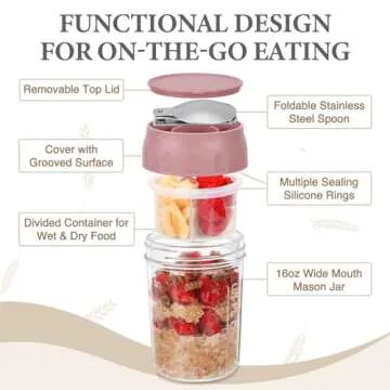 SOLIGT Overnight Oats Containers - Portable Meal Prep Jars