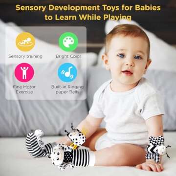 Infant Toys 0-6 Months, Newborn Baby Toys Rattle Socks | 4PCS Wrist Rattles Foot Finders Sock Set - ...
