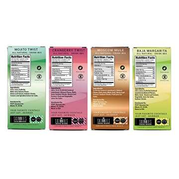 RSVP Skinnies Cocktail Mixers Variety Pack - Zero Sugar, Gluten Free and All Natural Mixers for Cocktails or Mocktails - Margarita, Cranberry, Mojito and Moscow Mule Drink Mixers (4 boxes/24 packets)