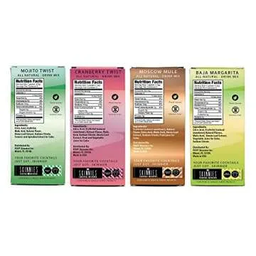 RSVP Skinnies Cocktail Mixers Variety Pack - Zero Sugar, Gluten Free and All Natural Mixers for Cocktails or Mocktails - Margarita, Cranberry, Mojito and Moscow Mule Drink Mixers (4 boxes/24 packets)