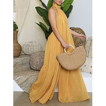 Ekaliy Summer Jumpsuit Halter Neck Wide Leg Party Outfit