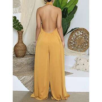 Ekaliy Summer Jumpsuit Halter Neck Wide Leg Party Outfit