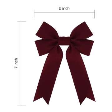 Meseey 12 Pcs Burgundy Velvet Ribbon Bow Christmas Wreath Bows for Garland Gift Wrapping Indoor Outd...