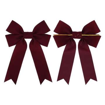 Burgundy Velvet Ribbon Bow Set for Christmas Decor
