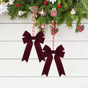 Burgundy Velvet Ribbon Bow Set for Christmas Decor