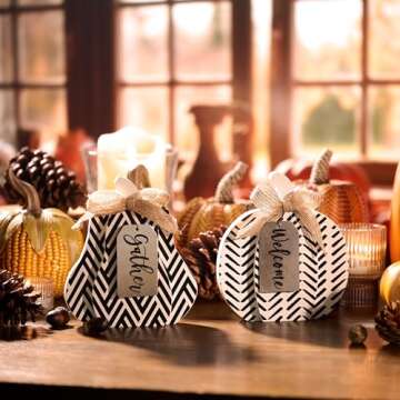 Valery Madelyn Fall Pumpkin Decorations for Home, Wooden Fall Table Decor for Thanksgiving Centerpie...