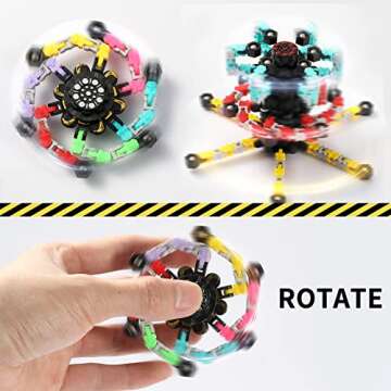 4PCS Transformable Chain Robot Fidget Spinners, DIY Deformed Deformation Robot Toy Mechanical Spiral Twister, Stress Relief Fingertip Gyro Toys Spinning Spin Top Sensory Fidget Toys for Kids Adults