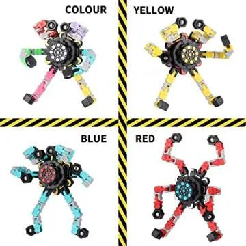 4PCS Transformable Chain Robot Fidget Spinners, DIY Deformed Deformation Robot Toy Mechanical Spiral Twister, Stress Relief Fingertip Gyro Toys Spinning Spin Top Sensory Fidget Toys for Kids Adults