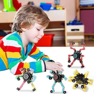 4PCS Transformable Chain Robot Fidget Spinners, DIY Deformed Deformation Robot Toy Mechanical Spiral Twister, Stress Relief Fingertip Gyro Toys Spinning Spin Top Sensory Fidget Toys for Kids Adults