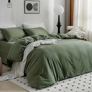 JELLYMONI Green Duvet Cover Twin Size - 100% Washed Cotton Linen Feel Textured Comforter Cover, 2 Pi...
