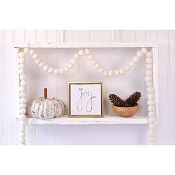 7 Foot White Wool Felt Ball Pom Pom Garland for Holidays