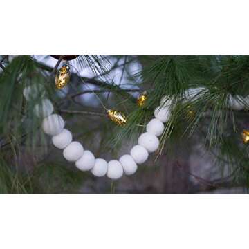 7 Foot White Wool Felt Ball Pom Pom Garland for Holidays