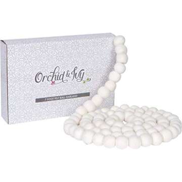 7 Foot White Wool Felt Ball Pom Pom Garland for Holidays