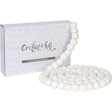 7 Foot White Wool Felt Ball Pom Pom Garland for Holidays