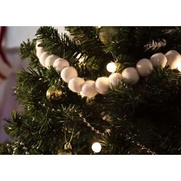 7 Foot White Wool Felt Ball Pom Pom Garland for Holidays
