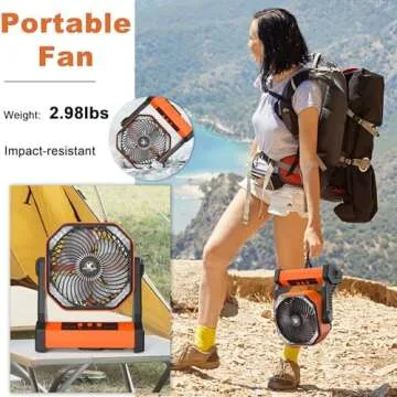 KITWLEMEN Camping Fan with LED Lantern, 20000mAh Rechargeable Battery Operated Outdoor Tent Fan with Light & Hanging Hook, 4 Speeds, Personal USB Desk Fan for Camping, Power Outage, Hurricane, Jobsite