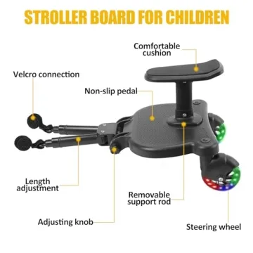 Universal Stroller Board with LED Wheels and Detachable Seat