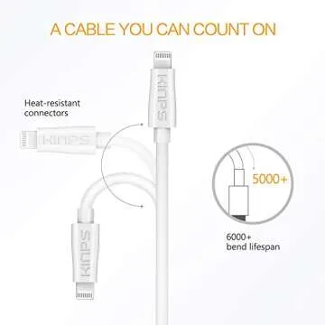 KINPS MFi Certified Lightning to USB Cable 10ft/3m iPhone Charger Cord Super Long for iPhone Xs/XS Max/XR/X / 8/8 Plus / 7/7 Plus / 6S / 6S Plus, iPad Pro/Air/Mini (White, 3 Pack)