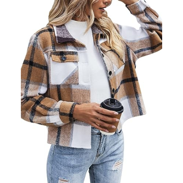 Zeagoo Cropped Flannel Jacket for Women Stylish Warmth