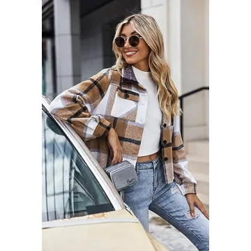 Zeagoo Cropped Flannel Jacket for Women Stylish Warmth