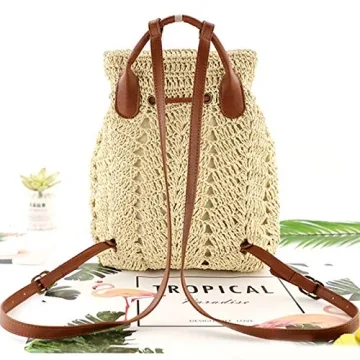 Monique Women Straw Woven Backpack Durable Stylish Daypack