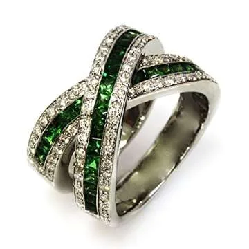 Solid 14k White Gold 2.8 ctw Natural Green Tsavorite Garnet and Diamond Channel Set Crossover Twiste...