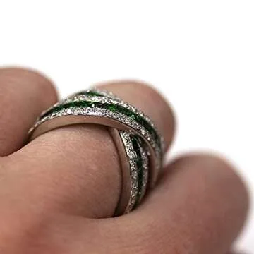 Solid 14k White Gold 2.8 ctw Natural Green Tsavorite Garnet and Diamond Channel Set Crossover Twisted Statement Ring for Women 13 mm - Handmade in USA - January Birthstone