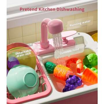 Geyiie Kids Sink with Running Water, Toddler Kitchen Sink Toy with Real Faucet, Chopping Foods, Play...
