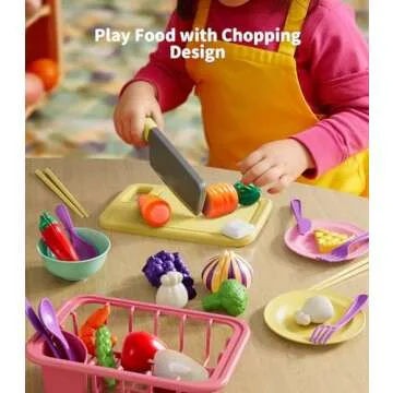 Geyiie Kids Sink with Running Water, Toddler Kitchen Sink Toy with Real Faucet, Chopping Foods, Play Dishes and Dish Rack, 30Pcs Pretend Dishwasher Toys Accessories, Learning Gift for Girls Boys