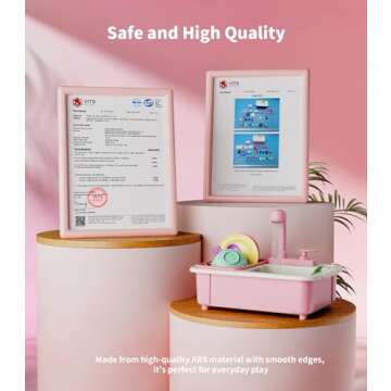 Geyiie Kids Sink with Running Water, Toddler Kitchen Sink Toy with Real Faucet, Chopping Foods, Play Dishes and Dish Rack, 30Pcs Pretend Dishwasher Toys Accessories, Learning Gift for Girls Boys