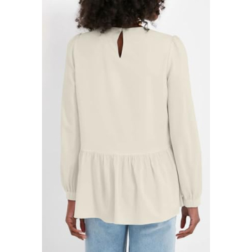 Allimy Women's Fashion Elegant Flowy Spring Tops Business Dressy Casual Crewneck Puff Long Sleeve Peplum Tunic Blouses Dress Shirts Khaki Small