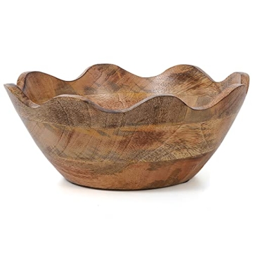 Mela Artisans Wooden Scalloped Bowl - Medium | Ruffle Decorative Style | Rustic Kitchen Decor | Mang...