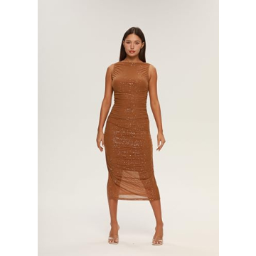 XLLAIS Sexy Mesh Sheer Midi Dress for Glamorous Summer Style